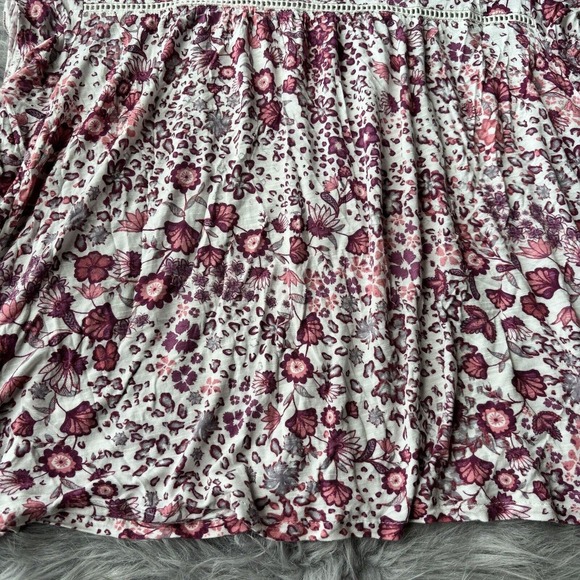 RXB Blouse Sz XL Cream Pink Floral Scoop Neck Short Flutter Sleeve Top Summer - Picture 2 of 8